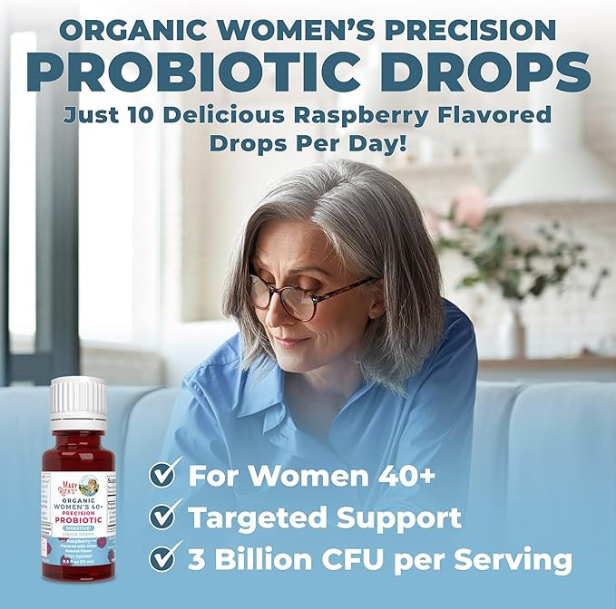 MaryRuth Organics USDA Organic 40 Womens Probiotic Liquid Drops | Probiotics for Digestive Health | Stress-Related GI Issues | Occasional Gas Relief for Adults | Vegan | Dairy Free | 30 Servings