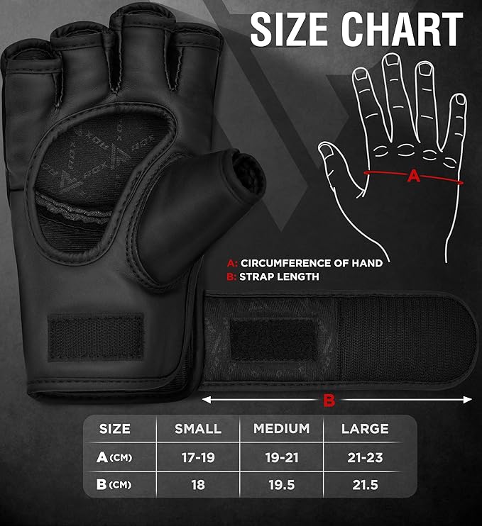 RDX MMA Gloves Grappling Sparring, Maya Hide Leather, Boxing Gloves Men Women Muay Thai Martial Arts Training, Half Finger Adjustable Mitts Wrist Support Kickboxing Cage Fighting Punching Bag Workout