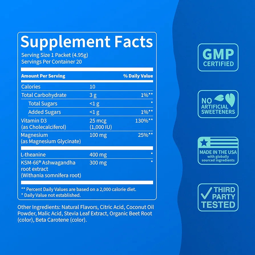 Supercalm Drink Mix - Ashwagandha KSM 66, Magnesium Glycinate & L-Theanine Supplement - Ashwagandha Root Extract - Focus and Relaxation Support (20 Travel Packets) - Orange Creamsicle