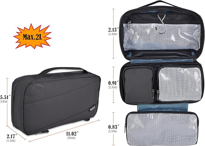 WELKINLAND 6-Pockets Toiletry bag, Shaving bag, Shower bags men, Mens bathroom bag, Hygiene bag men, Mens overnight bag toiletries, Mens toiletry bags traveling, Hanging toiletry bag men, Black