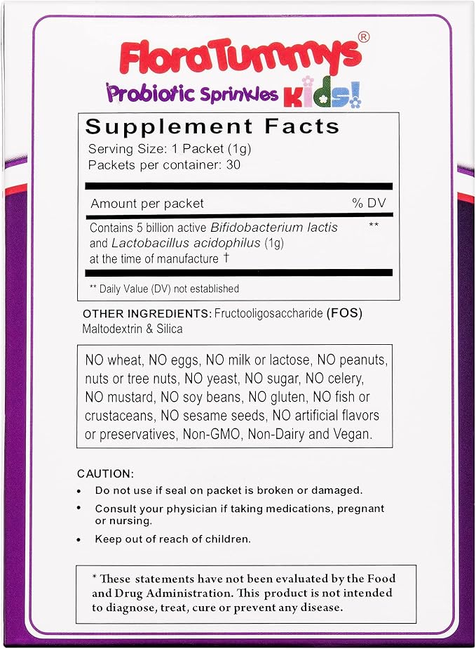 Probiotics for Kids: 30 Taste-Free Powder Packets, Free of Food Allergens, Non-Dairy, Gluten Free, Sugar Free, Non-GMO, Vegan