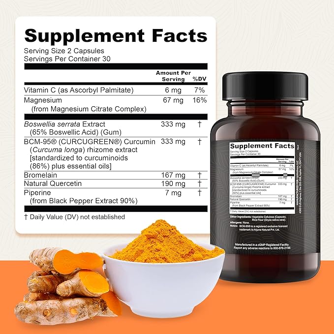 Golden Revive + Joint Support Supplement Featuring Turmeric with Black Pepper, Quercetin, and Magnesium- Turmeric Black Pepper Supplement - 6 Active Ingredients - 60 Capsules, 5 Pack