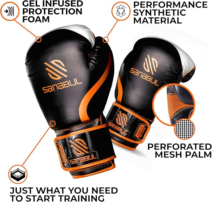 Sanabul Essential Gel Boxing Gloves for Men & Women, Kickboxing MMA, Muay Thai Gloves and Heavy Bag Training Punching & Sparring