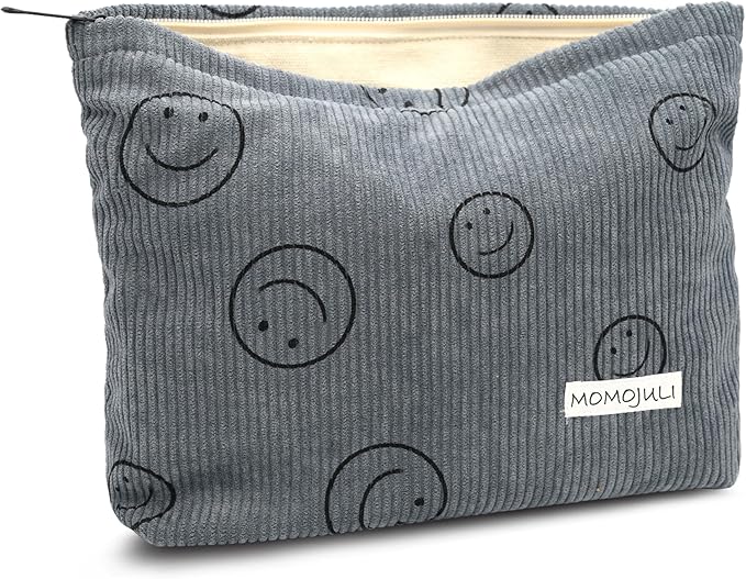 Corduroy Makeup Bag Cosmestic Bag Large Capacity Ladies Women Aesthetic Make Up Organizer Accessories Zipper Pouch Purse Grey