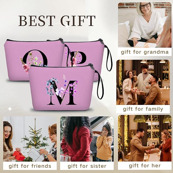 SEAMOON Women Birthday Maid of Honor Monogrammed Gifts for Bride Bridesmaid Sister Friend Her Teacher Makeup Cosmetic Bag with Mirror Mothers Day Christmas Graduation M