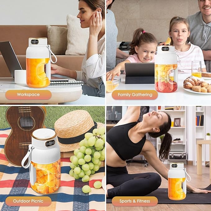Portable Juicer Cup, Multifunctional Portable Juicer with Digital Display, 40 Oz BPA Free Smoothie Cup To Go, USB Rechargeable Electric Blender for Kitchen/Home/Travel - White