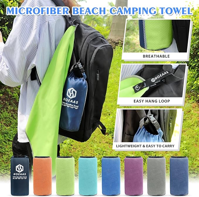 HOEAAS 2 Pack Microfiber Camping Towels