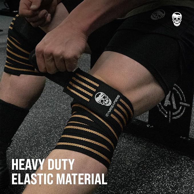 Gymreapers Knee Wraps for Squats and Powerlifting 72 Inch Compression Wraps with Strap for Men & Women Weightlifting Support