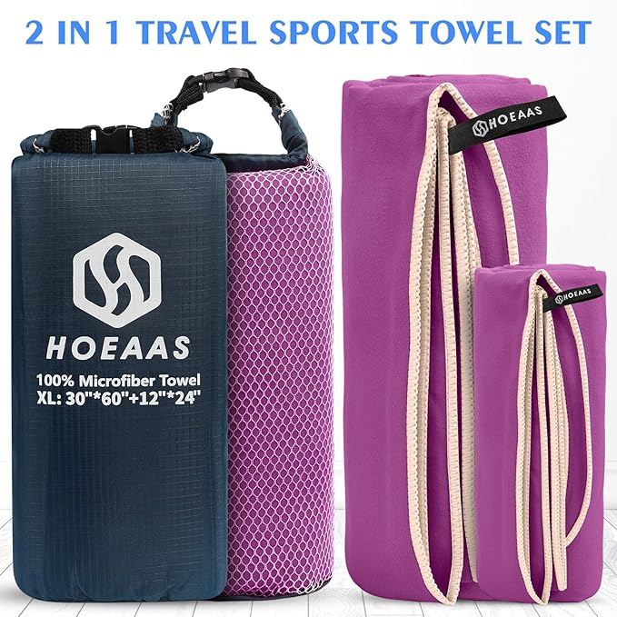 HOEAAS 2 Pack Microfiber Camping Towels