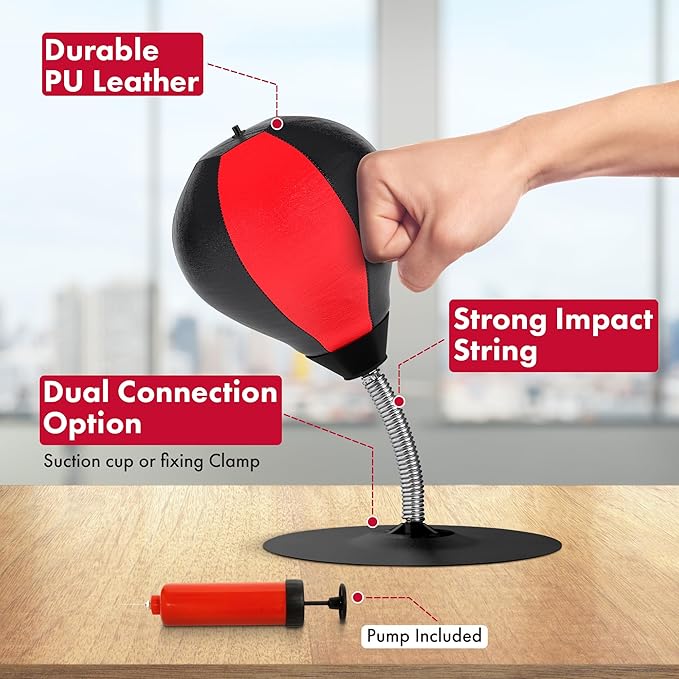 GLACIAL Stress Relief Desktop Punching Bag I Comes with Desk Clamp and Extra Strong Suction Cup