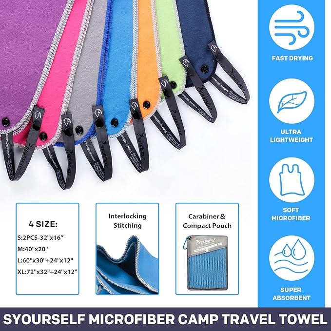 SYOURSELF Microfiber Camping Towel (M:40"x20")