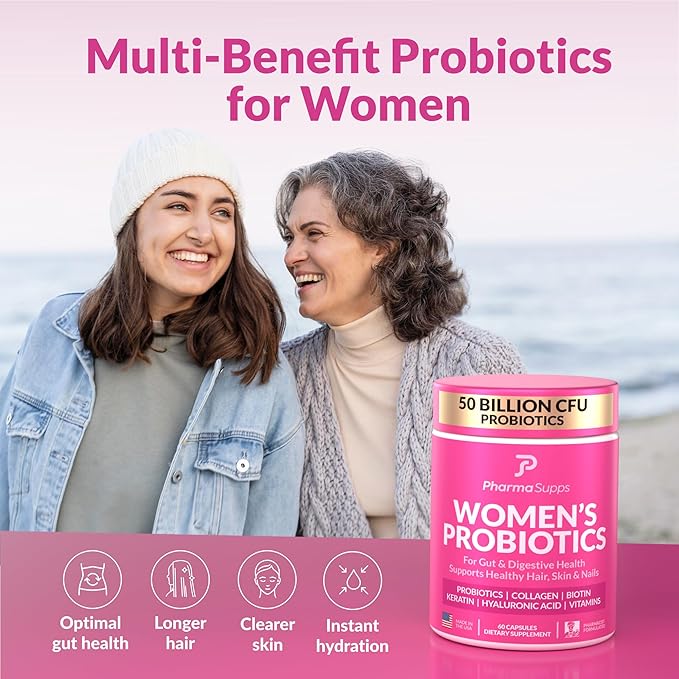 Advanced Women's Probiotics for Gut Health - Hair, Skin, & Nails Vitamins Support - 50 Billion CFU w/Collagen, Biotin & Keratin - Probiotic Supplement for Digestive Health & Bloating Relief, USA-Made