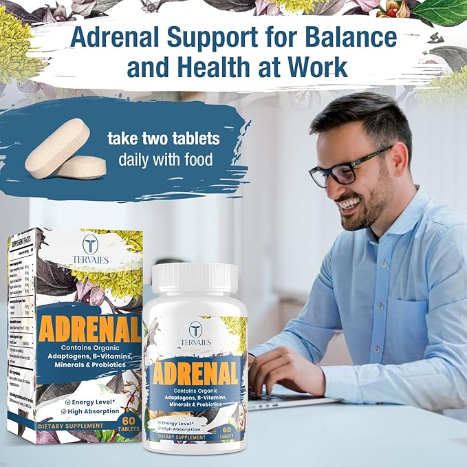 Adrenal Support Adaptogens Herbs Supplements - Cortisol Supplement with Rhodiola Rosea, Ashwagandha, Holy Basil and Eleuthero-Mood and Energy Support for Women & Men-Non-GMO, 120 Vegan Tablets