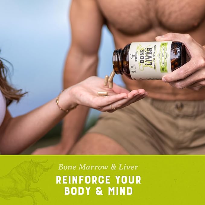 Heart & Soil Grass-Fed Bone Marrow & Liver Supplement - Desiccated Organ Supplements to Enhance Mood, Bone, Joint, Tissue, & Skin Health - 180 Capsules
