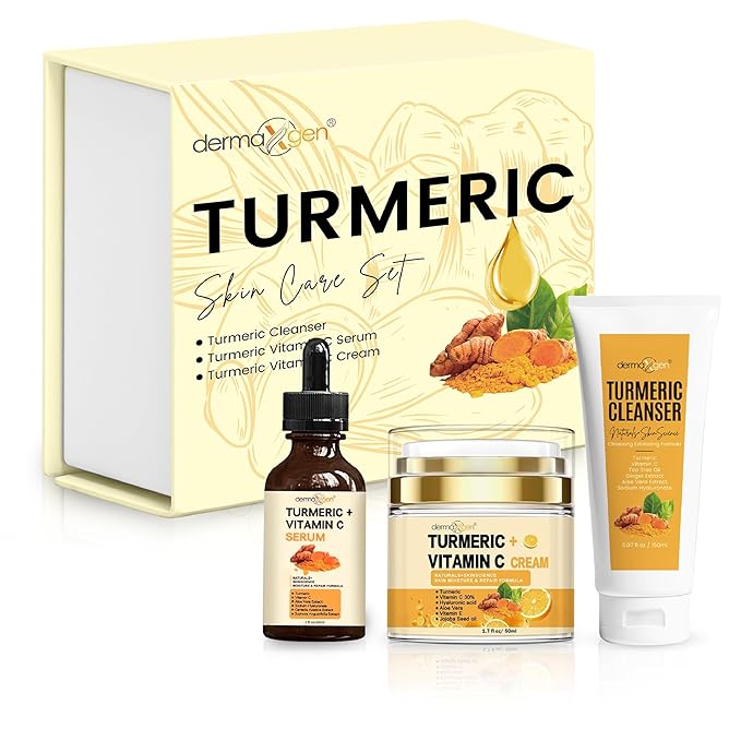 Turmeric Complete Facial Care Kit - Organic Glowing Skin Anti-Aging, Rejuvenating, Boosting Collagen & Hydrating - Day & Night Brightening Skincare Gift Set