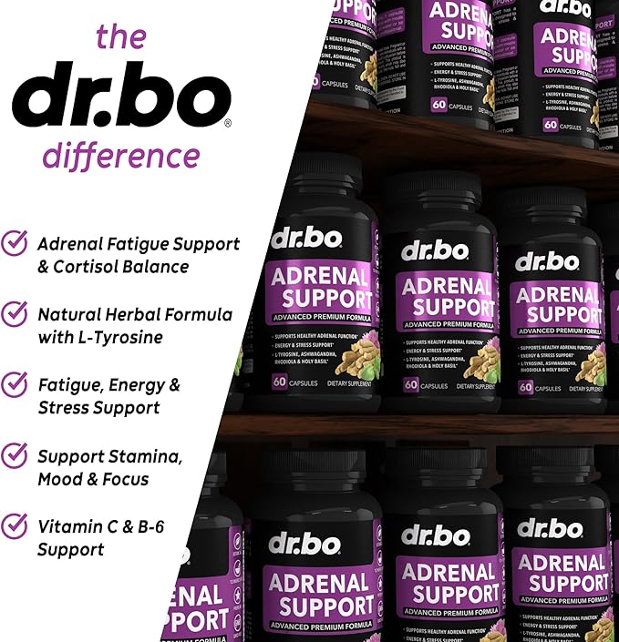 Adrenal Support Cortisol Manager Supplement - Adrenal Fatigue Supplements for Women & Men with Natural Adaptogen Ashwagandha Holy Basil Rhodiola L Tyrosine Complex Adrenal Cortisol Health - 60 Pills