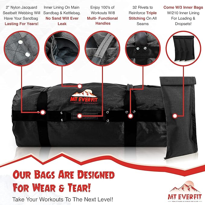 Sandbag Workout Bag & Sandbag Kettlebell Set - 1050 Cordura 8 Thick 3 Inner