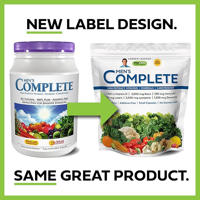 ANDREW LESSMAN Multivitamin - Men's Complete 30 Packets – High Potencies of 30+ Nutrients, Essential Vitamins, Minerals & Carotenoids. Small Easy-to-Swallow. No Binders, No Fillers, No Additives