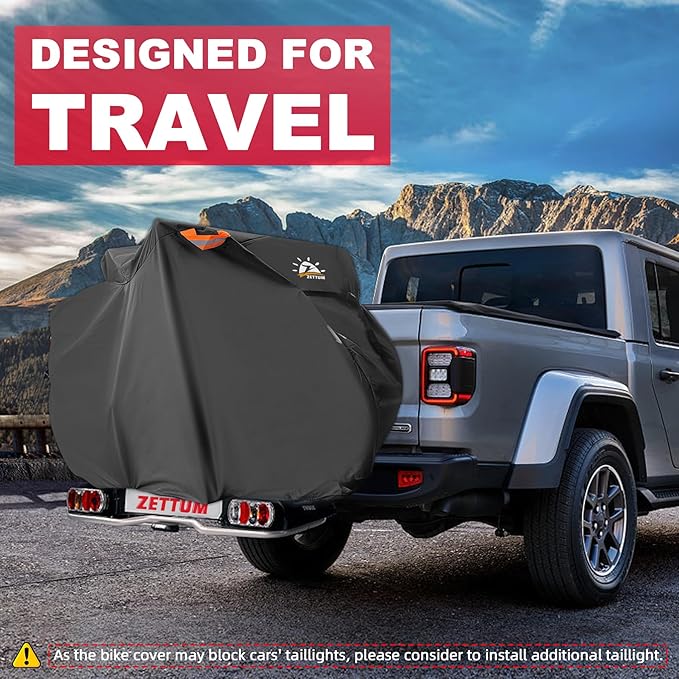 Bike Cover for Transport 2 Bikes - Outdoor Bike Covers for 2 Bikes on Rear Bike Rack Transport Heavy Duty & Waterproof, 600D Bicycle Rack Covers for 2 Bikes on Car Hitch Travel Storage