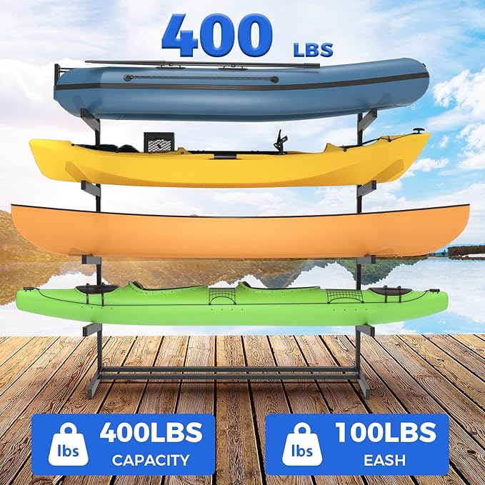 Kayak Storage Rack, Heavy Duty Adjustable Freestanding Kayak Stand with Wheels or Protection Pad for Kayaks, SUPs, Canoe and Paddleboard Kayak Rack for Indoor & Outdoor Use