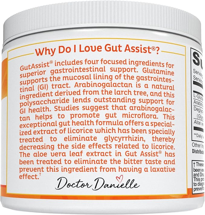 Doctor Danielle Gut Assist - Leaky Gut Repair Supplement Powder - Glutamine, Arabinogalactan, Licorice Root - Supports IBS, Heartburn, Bloating, Gas, Constipation, SIBO from, Orange Flavor