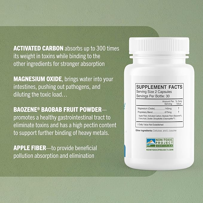 TrueCarbonCleanse™ - Perfect Gut Detoxifier & Binder - Advanced Formula with Organic Bamboo Activated Charcoal Capsules - 60 Capsules - Vegan, Non GMO, Gluten Free, Soy Free, Non-Toxic Certified