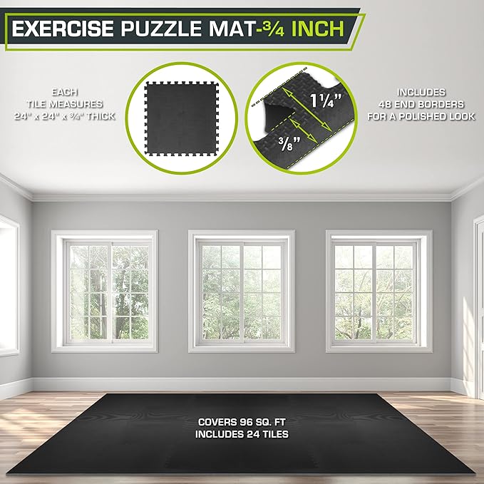ProsourceFit Extra Thick Puzzle Exercise Mat 1 inch 24 Sq 6 Tiles