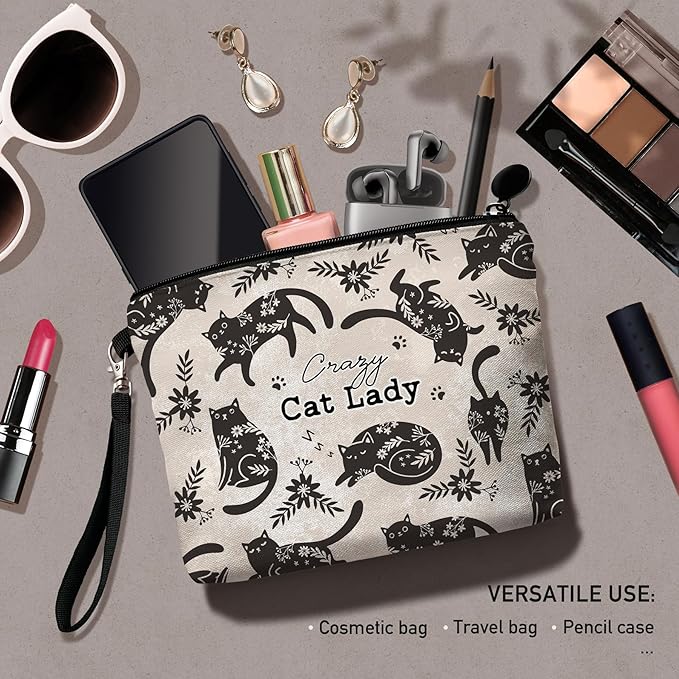 Hglian Black Cat Makeup Bag,Cosmetic Bag Zipper Pouch Travel Toiletry Bag,Purse Cute Cat Themed Gifts for Women Friends