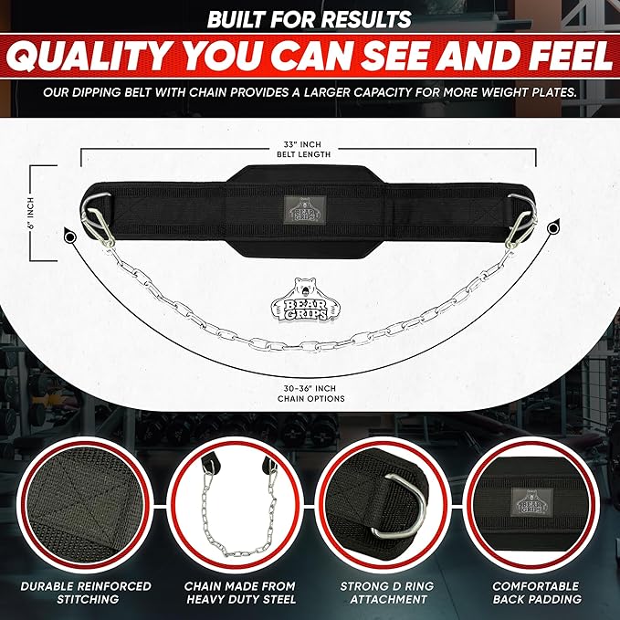 Bear Grips Dip Belt for Weight Lifting 8mm Padded