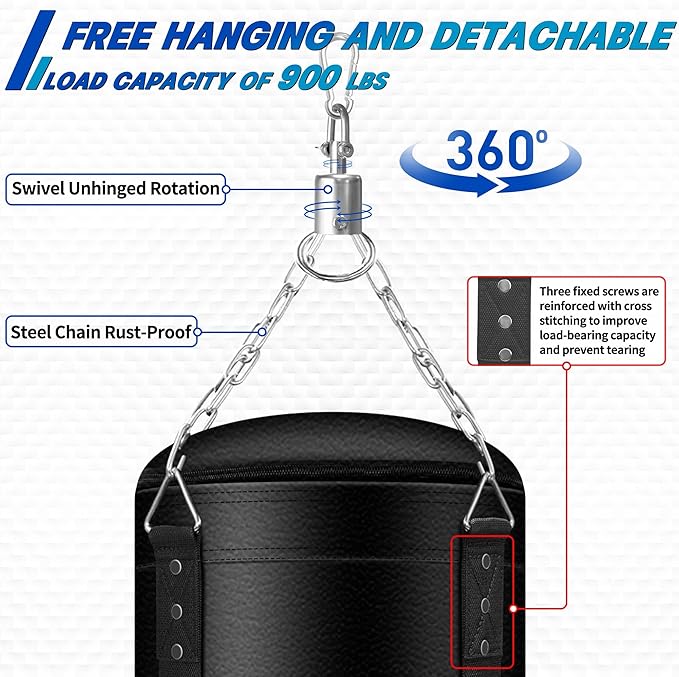 Heavy Punching Bag for Adults, 4FT New Upgrade PU Boxing Bag Set, Punch Bag with 12oz Boxing Gloves for MMA Karate Kickboxing Muay Thai Training Kickboxing Boxing -Unfilled
