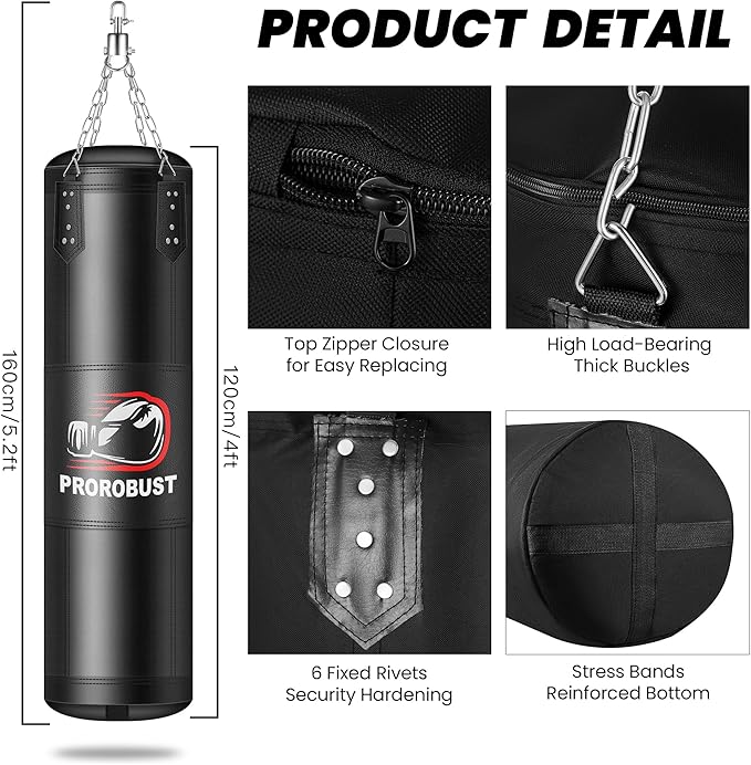 Prorobust Punching Bag for Adults, Red 4ft Oxford Heavy Boxing Bag Set with 12 oz Gloves for MMA Kickboxing Boxing Karate Home Gym Training (Unfilled)