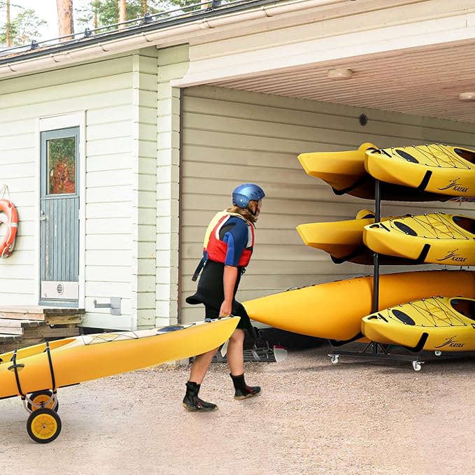 Bonnlo Kayak Stand Freestanding Storage Rack for Kayak Canoe Boat Paddle Board SUP Surfboard for Indoor Outdoor Garage, Shed, Dock with Lockable Wheels Wide Adjustable