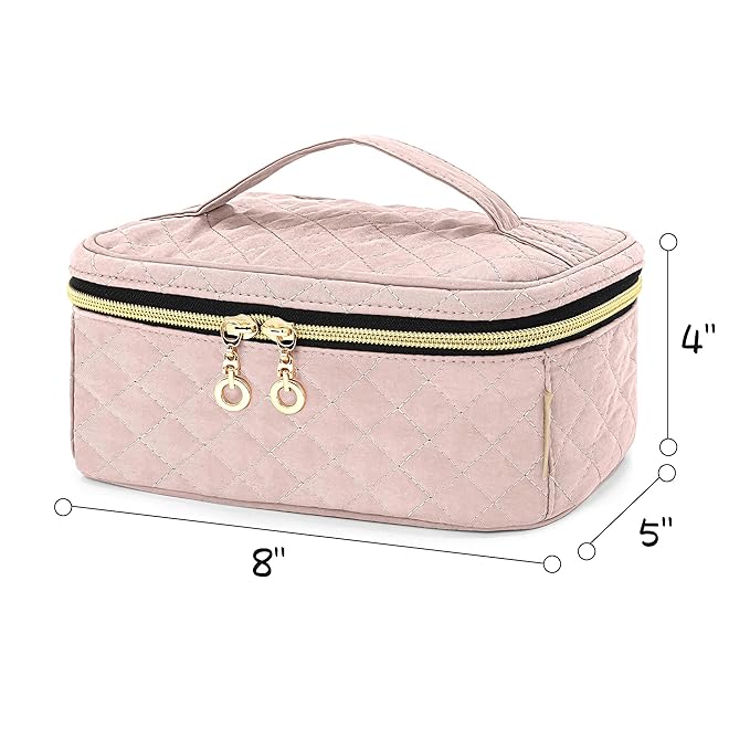 Teamoy Travel Makeup Brush Case, Professional Cosmetic Artist Organizer Case with Handle for Makeup Brushes(up to 7-inch) and Essentials, Small, Misty Rose(BAG ONLY)