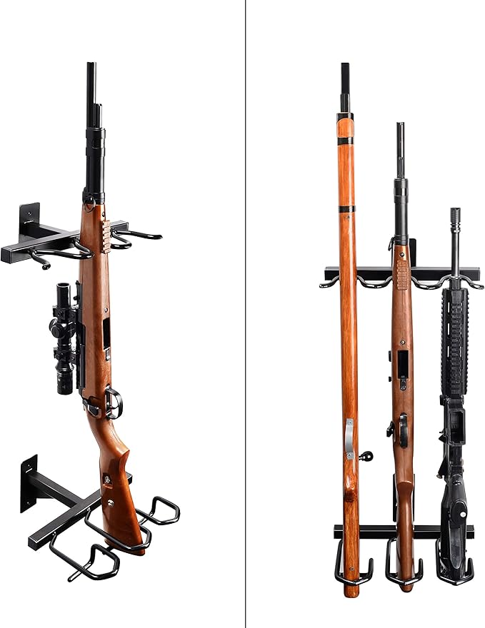 Gun Rack, Gun Rack Wall Mount for Rifles and Shotguns, Rifle Rack - Heavy Duty Steel, 3-Slot