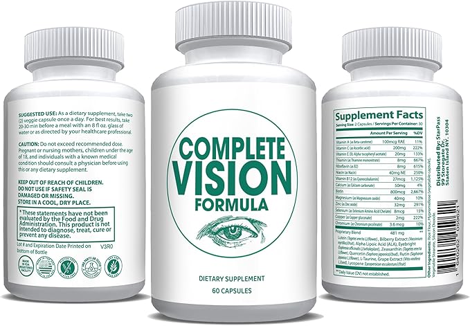 Pure Eye Health Vitamin & Mineral Supplements for Adults | #1 Complete Research Vision Formula w/Bilberry, Lutein, Zeaxanthin, Lycopene, Resveratrol | Supports Eye Strain, Dry Eyes 60 Capsules