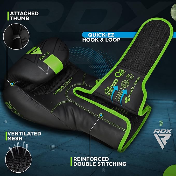 RDX Kids Boxing Gloves Sparring and Muay Thai Maya Hide Leather, Kara Patent Pending Junior Training Mitt for Kickboxing, Punching Bag, Focus Pads, MMA, Thai Pad, Double End Ball Punching Gloves