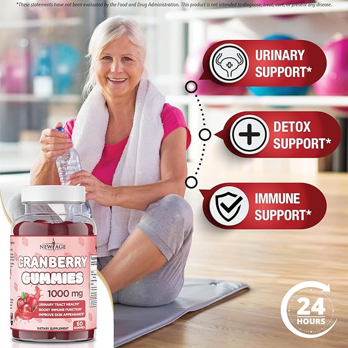 NEW AGE Cranberry Gummies Urinary Tract Health Gummies 1000mg - Supports Bladder, Kidney, UTI - Vegetarian (Cranberry 120 Gummies)