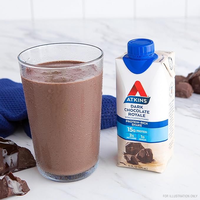 Atkins Dark Chocolate Royale Protein Shake, 15g Protein, Low Glycemic, 2g Net Carb, 1g Sugar, Keto Friendly, 12 Count