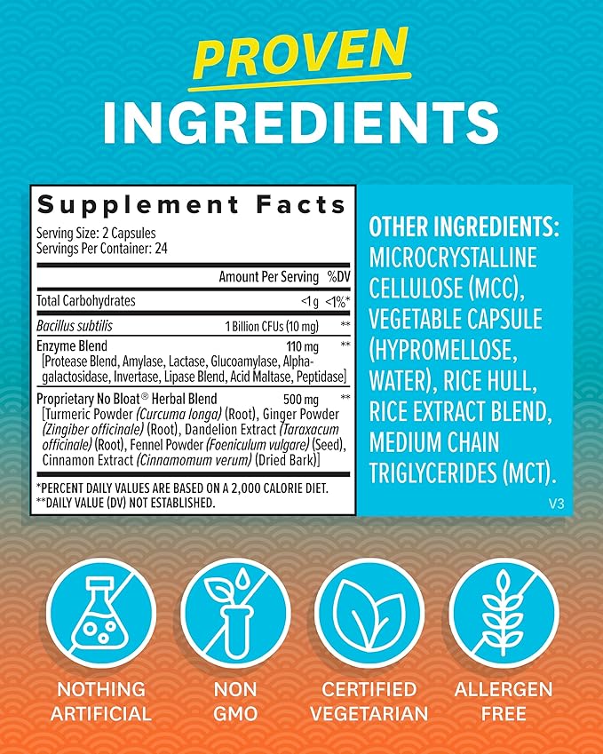 Zenwise Health NO Bloat Probiotics for Women and Men Digestive Health with Ginger, Dandelion, and Lactase, Digestive Enzymes for Gas and Bloating Relief - Vegan Water Retention Pills - 48 CT