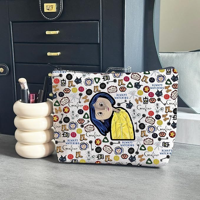 WCGXKO Horror Cartoon Movie Gift Cartoon Movie Makeup Bag Horror Movie Themed Travel Zipper Pouch (CoraliBag)