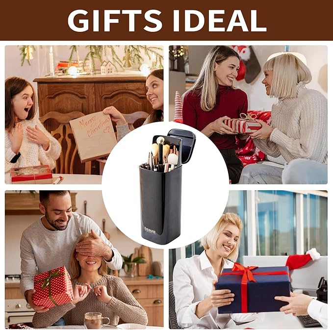 Makeup Brush Holder with Lid Cosmetic Tools Organizer(Black)