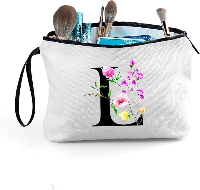 SEAMOON Women Birthday Unique Initial Funny Gifts for Teenage Girl Sister Friends Bridesmaid Personalized Travel Make up Cosmetic Bag with Mirror Valentines Mothers Day Christmas Graduation L