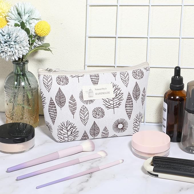 Canvas Makeup Bag Set, 4 Pcs Makeup Pouch Set Multi-Function Travel Zipper Pouch Purse Organizer Pouches, Travel Pouches Toiletry Bag Christmas Gifts Printed Cute Cosmetic Bags for Women Girls