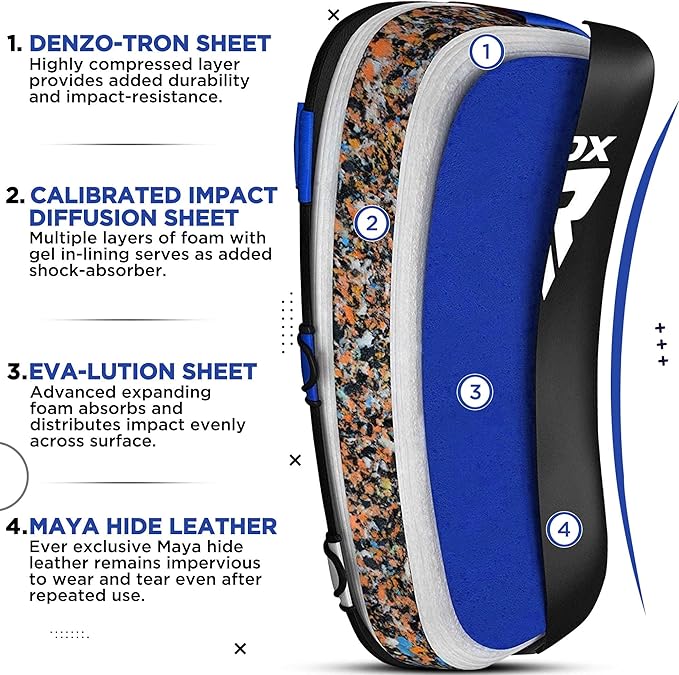 RDX Muay Thai Pad for Training, Curved Kickboxing Kicking Strike Shield, Coaching Kick Boxing, MMA, Martial Arts, Karate, Taekwondo, Punching, Foot, Knee and Elbow Target (One Pad Only)