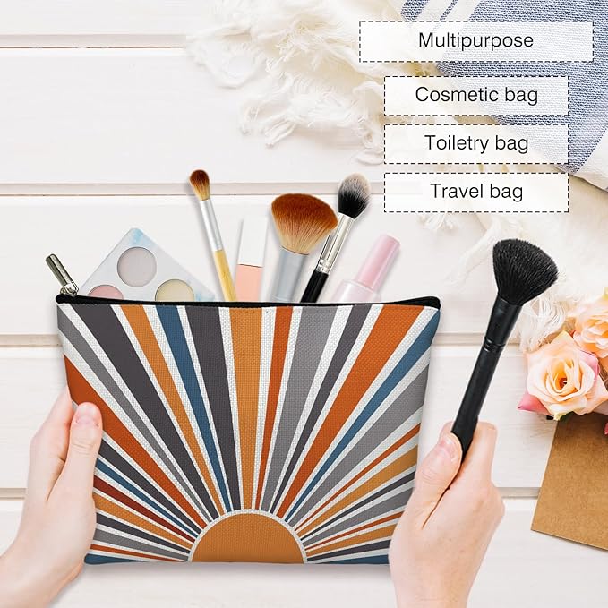 Boho Sunset Sunshine Makeup Bag Purse - Sunrise Sun Ray Toiletry Pouch for Her, Women, Teens, Moms