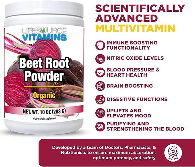 LifeSource Vitamins Beet Root Powder - Organic 10 oz - 57 Servings - US California Beets - Non-GMO