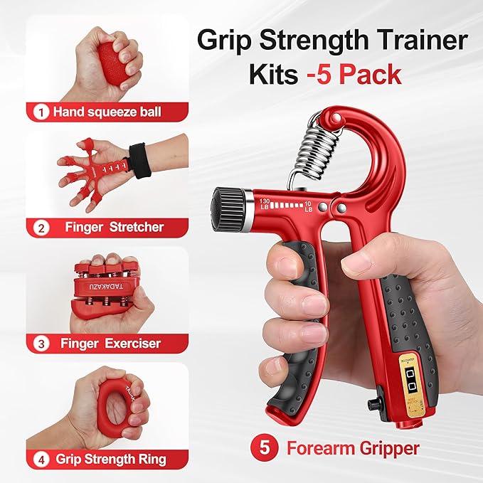 Grip Strength Trainer Kit (5 Pack) Adjustable Resistance