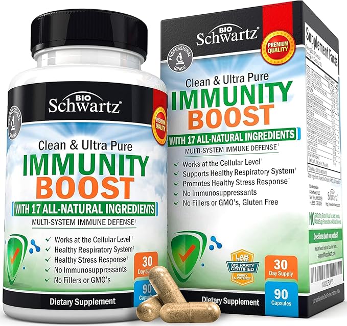 BioSchwartz Immune Support Supplement with Vitamin C 1000mg Zinc Elderberry Extract Ginger Bee Propolis Beta Carotenes, Immunity Boost for Adults, Immune Defense Antioxidant Vitamins, 90 Capsules