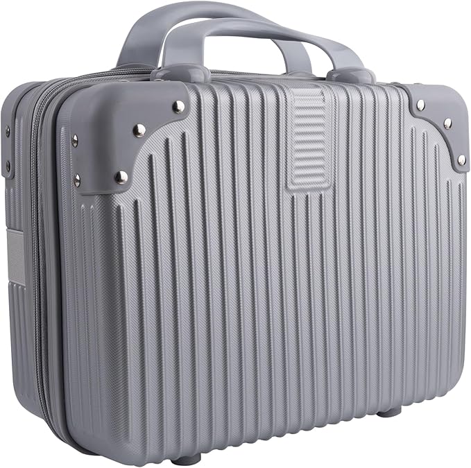 Framendino, Portable Hard Shell Cosmetic Organizer Bag Travel Case Hand Luggage With Elastic Band Silver