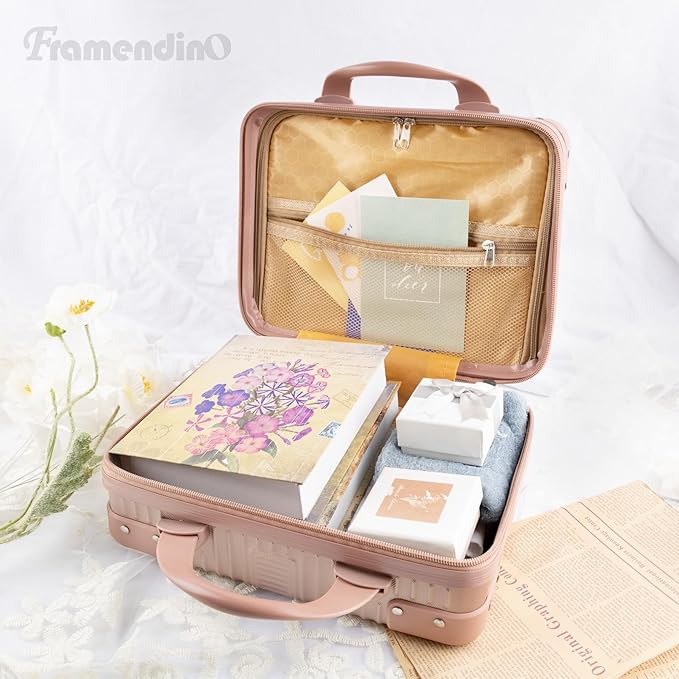 Framendino, Portable Hard Shell Cosmetic Suitcase Makeup Travel Case Rose Gold